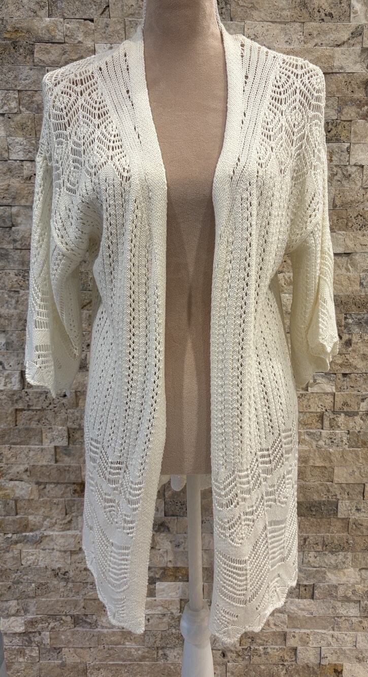 Hippie Rose Womens S Ivory Crochet Open Front Long Cardigan Boho Duster